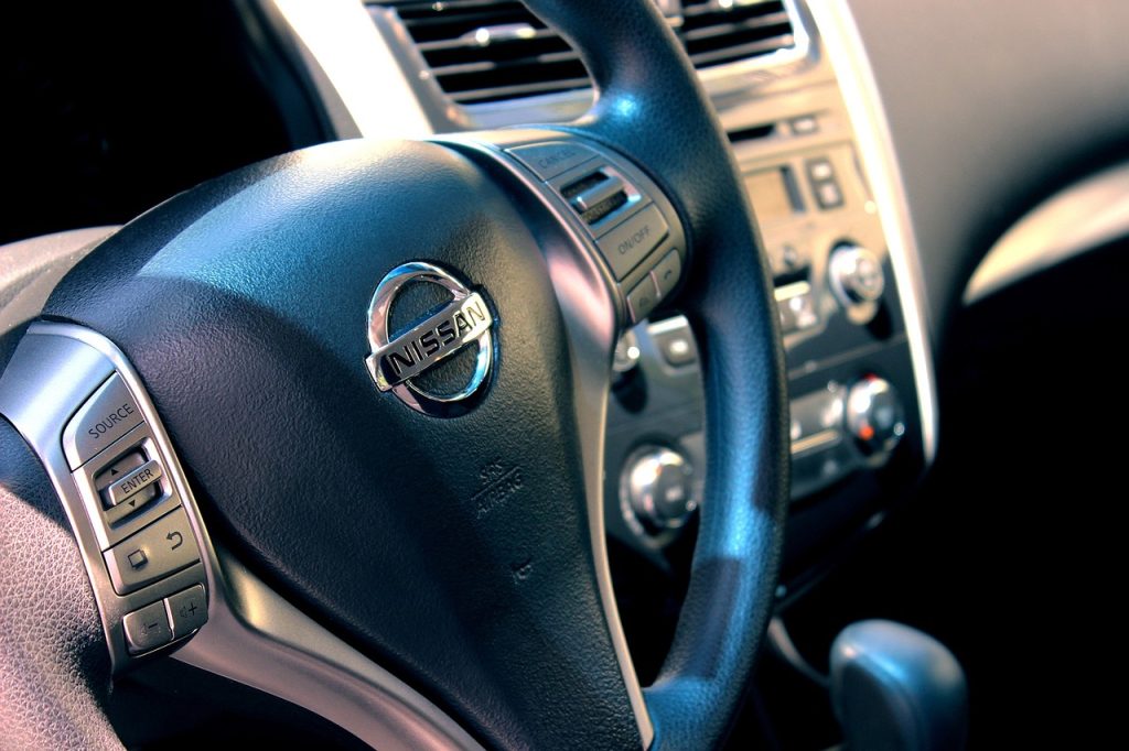 A nissan steering wheel that is being checked for service near Redwood City, CA